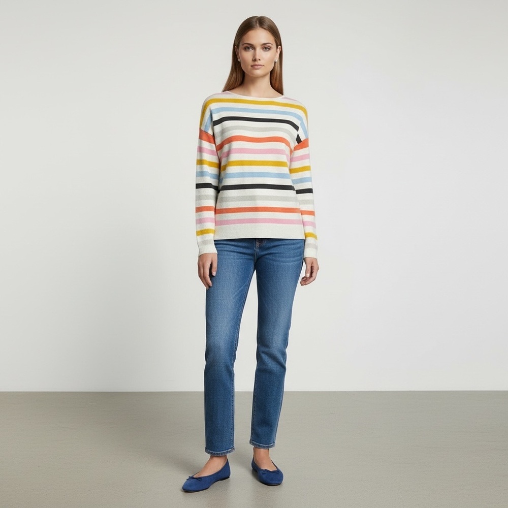 🌻Joules Uma Multicolor Stripe Cotton Wool Blend Knit Pullover Sweater Size 6 - Picture 2 of 10